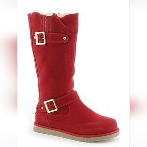 Shiekh Red Fur Lined Buckle Boots SZ 8